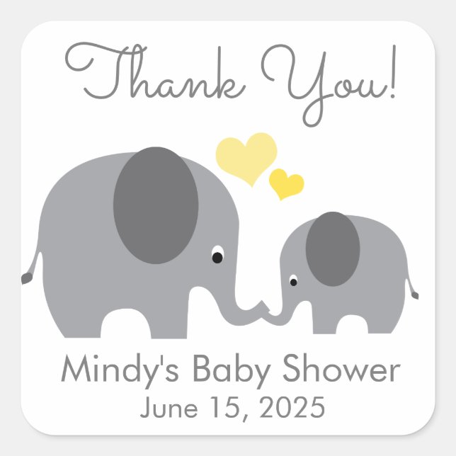 Little Peanut Mommy & Baby Elephant Dusche Gefalle Quadratischer Aufkleber (Vorderseite)