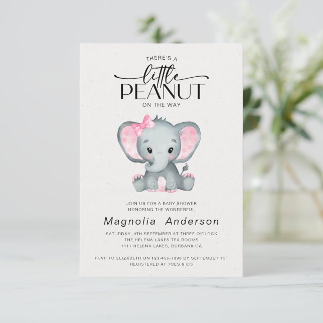Little Peanut Pink Elephant Baby Dusche Einladung (Stehend Vorderseite)