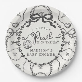 Little Pearl Black Coquette Bow Baby Shower Plate Pappteller