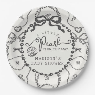 Little Pearl Black Coquette Bow Baby Shower Plate Pappteller
