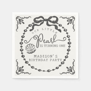 Little Pearl Black Coquette Bow Geburtstagsparty Serviette