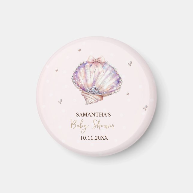 Little Pearl Seashells Diamonds Dots Baby Shower Magnet (Vorne)
