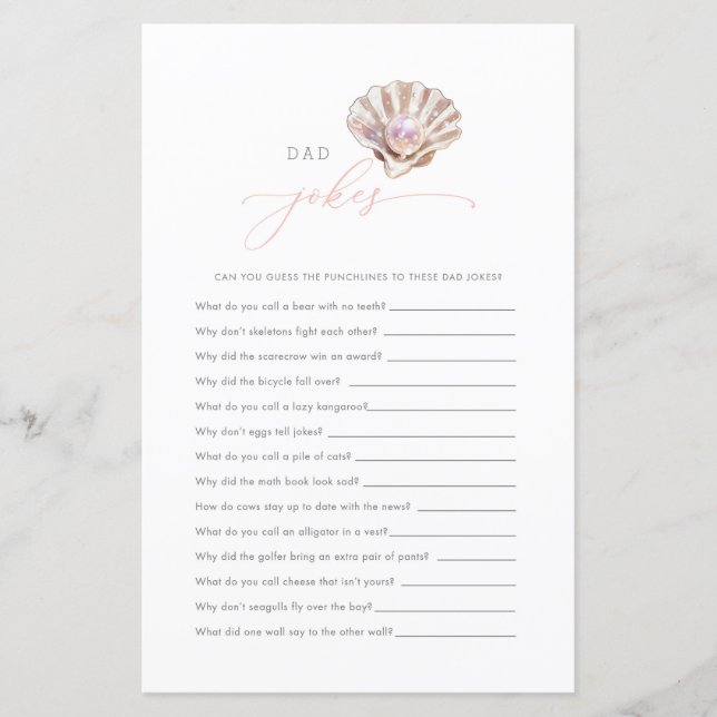 Little Pearl Vater Jokes Baby Shower Game Card (Vorderseite)