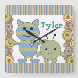 Little Peeking Monsters Baby Wall Clock Quadratische Wanduhr