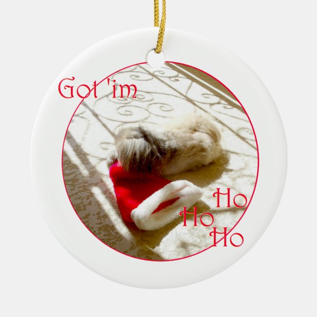 Little Pekingese Grabs Santa Keramikornament (Vorne)