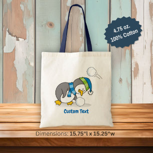 Little penguin getting a snow ball tote bag tragetasche