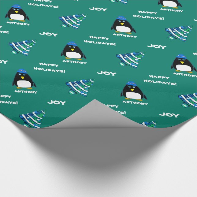 Little Penguin | Individuelle Name Weihnachtsgesch Geschenkpapier (Ecke)