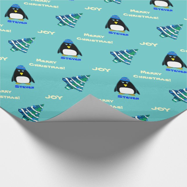Little Penguin | Individuelle Name Weihnachtsgesch Geschenkpapier (Ecke)