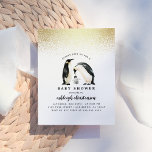Little Penguin | Neutrale Babydusche für das Winte Einladungspostkarte<br><div class="desc">Eine hübsche Aquarellbild mit zwei Elterntieren und einem Baby Pinguin. Ihr individuelle Name erscheint in einem stilvollen Schriftart mit Schriftzeichen mit den unten stehenden Party. An der Spitze der Einladungen gibt es Imitate Gold Konfetti. Diese Karten kehren in eine geschlechtsneutrale graue Farbe um.</div>