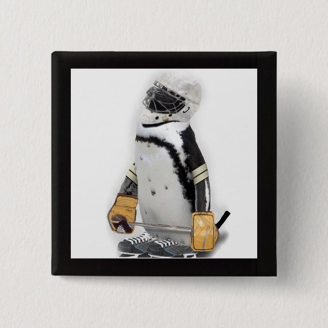 Little Penguin Wearing Hockey Gear Button (Vorderseite)