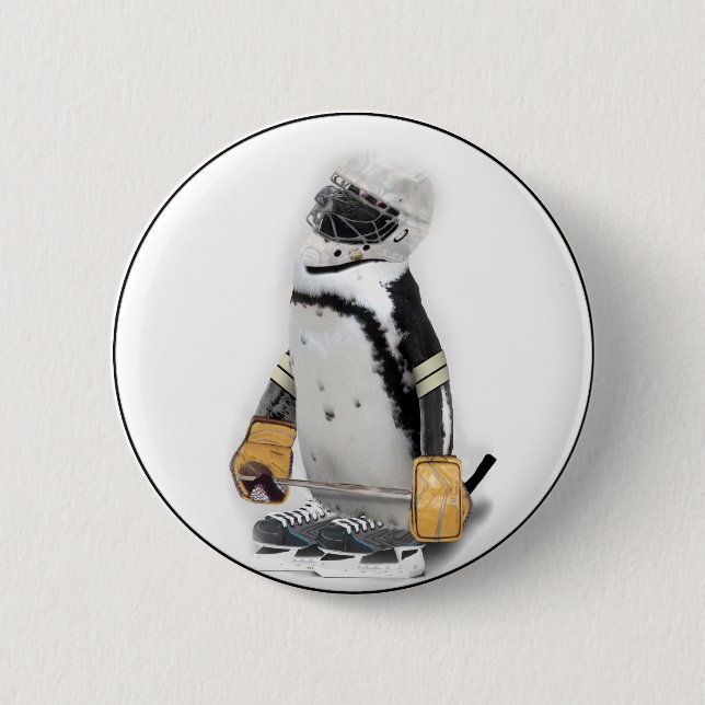 Little Penguin Wearing Hockey Gear Button (Vorderseite)