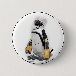 Little Penguin Wearing Hockey Gear Button