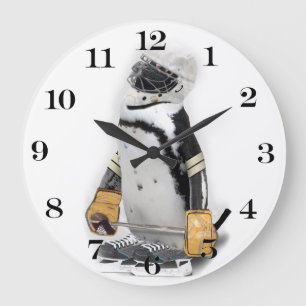 Little Penguin Wearing Hockey Gear Große Wanduhr