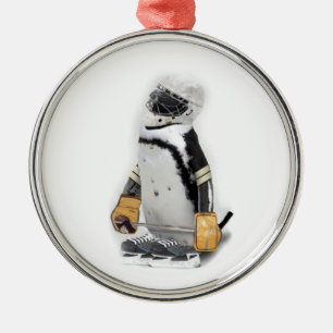 Little Penguin Wearing Hockey Gear Ornament Aus Metall
