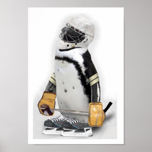 Little Penguin Wearing Hockey Gear Poster