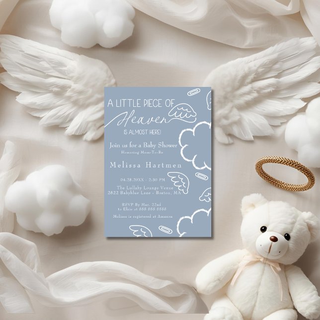 Little Piece of Heaven blue baby shower  Einladung (Little Piece of Heaven blue baby shower Invitation)