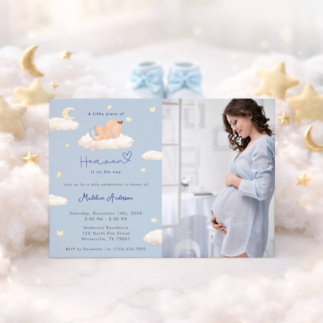 Little Piece of Heaven Photo Baby Boy Shower Einladung (Von Creator hochgeladen)