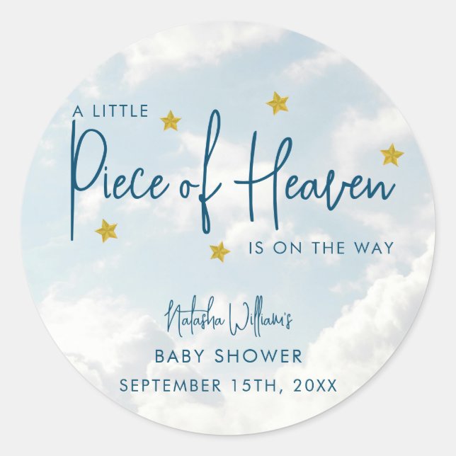 Little Piece of Heaven Sky Blue Baby Shower Runder Aufkleber (Vorderseite)