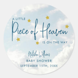 Little Piece of Heaven Sky Blue Baby Shower Runder Aufkleber