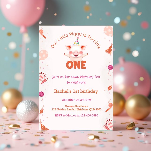 Little Piggy 1. Geburtstag | Farm Barnyard Theme Einladung (Cute Little Piggy 1st Birthday _ Farm Barnyard Theme Invitation)