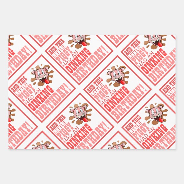 Little Piggy Birthday Party Wrapping Paper Sheet Geschenkpapier Set (Vorderseite)