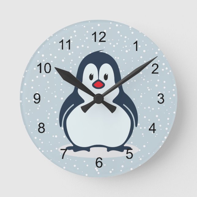 Little Pinguin Snowy Design Clock Runde Wanduhr (Vorderseite)