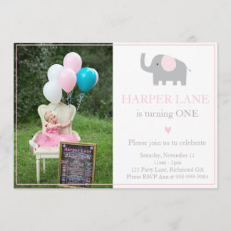 Little Pink and Gray Elephant Einladung zum Geburt