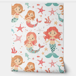 Little Pink Aquamarin Mermaid Pattern Baby Kinderz Tapete