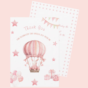 Little Pink Bunny in einem Ballon Flat Danke Karte