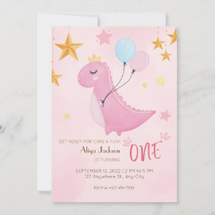 Little Pink Dino erster Geburtstag Einladung