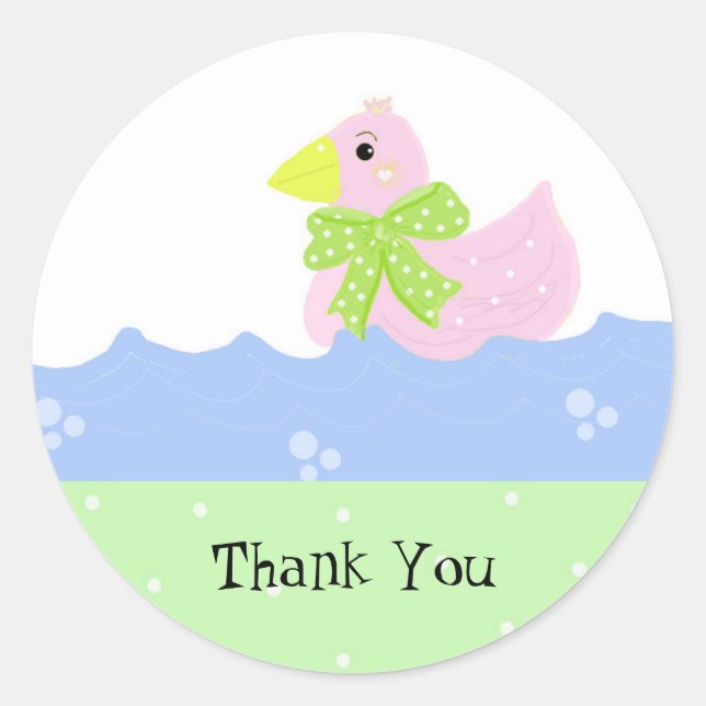 Little Pink Duck Danke Runder Aufkleber (Vorderseite)