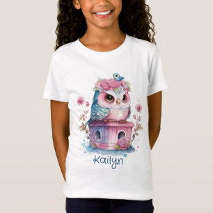 Little Pink Owl Wasserfarbe T-Shirt