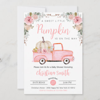 Little Pink Pumpkin Rustic Truck Baby Girl Dusche Einladung