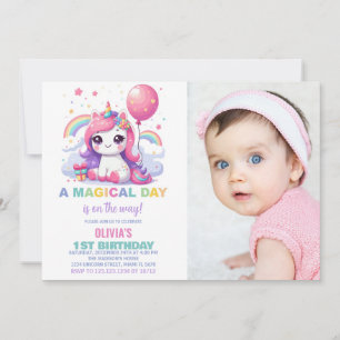 Little Pink Unicorn Geburtstagseinladungen mit Fot Einladung