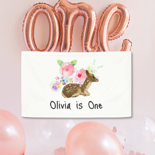 Little Pink Wildblume Woodland 1. Geburtstag Banner