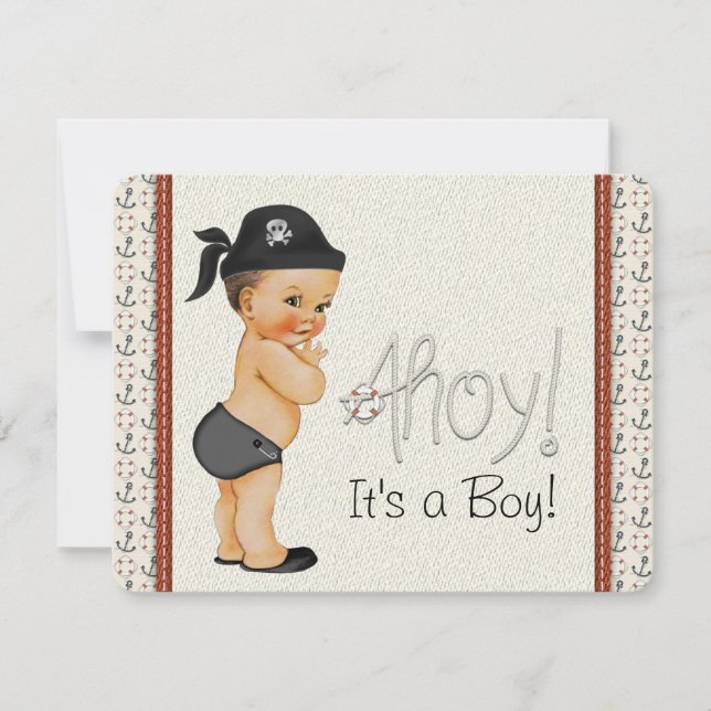 Little Pirate Boys Nautical Baby Shower Einladung (Vorderseite)
