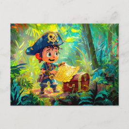 Little Pirate mit Schatzkarte und Brust Postkarte