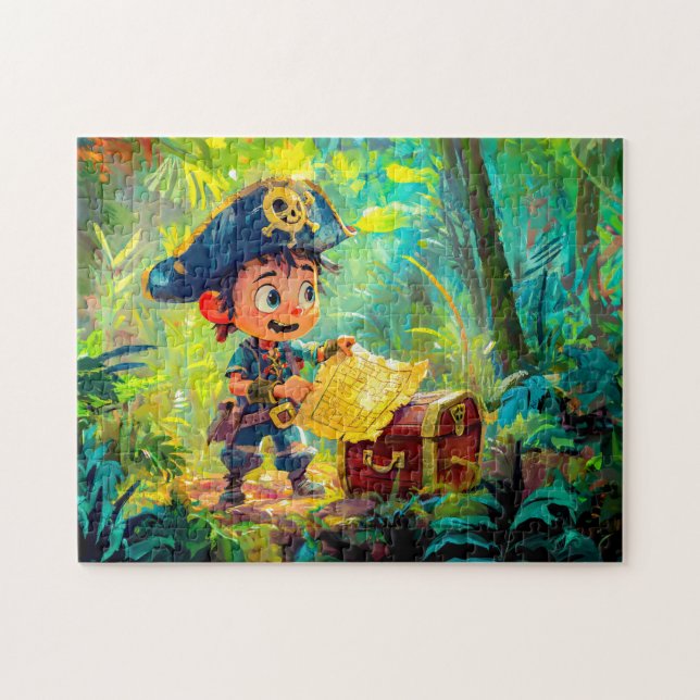 Little Pirate mit Schatzkarte und Brust Puzzle (Horizontal)