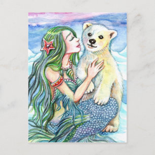 Little Polar Bear Baby - Meerjungfrau Art Postkarte