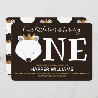 Little Polar Bear Kronen ein Tier ersten Geburtsta Einladung