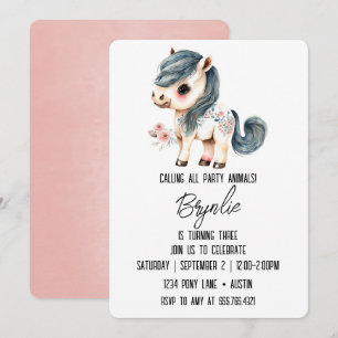 Little Pony Birthday Niedlich White Horse Pink Einladung