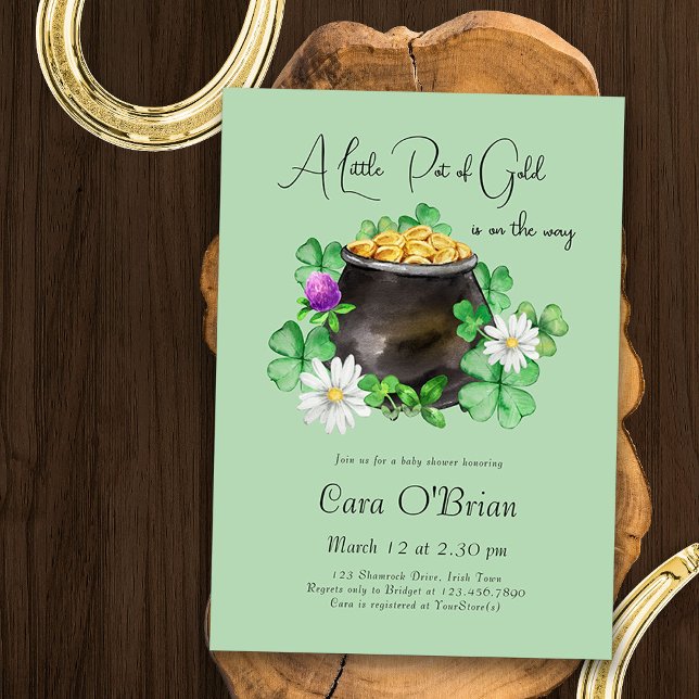 Little Pot of Gold Irish Kleeblatt Baby Shower Einladung (A Little Pot of Gold is on the Way - Gender Neutral Baby Shower Invite with Lucky Irish theme)