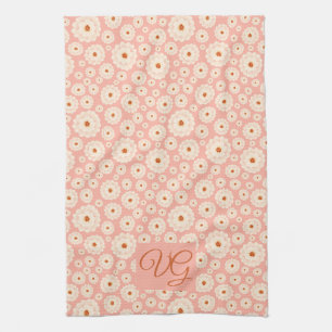 Little Powder Pink Blume Monogram Küchentuch