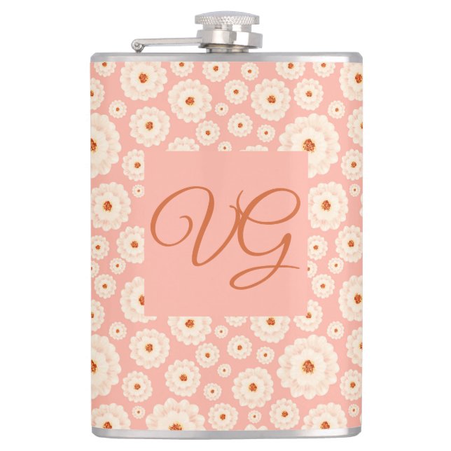 Little Powder Pink Blume Monogramm Flachmann (Vorderseite)