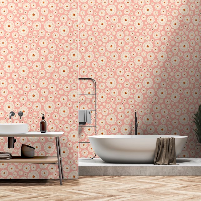 Little Powder Pink Blume Tapete (Badezimmer)
