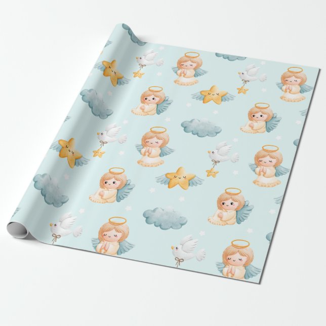 Little Praying Angel Girl Blue Geschenkpapier (Ungerollt)