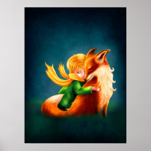 Little Prince and Fox. Nursery Art Illustration Poster