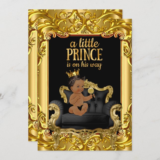 Little Prince auf Throne Baby Shower Ethnic Einladung (Vorne/Hinten)
