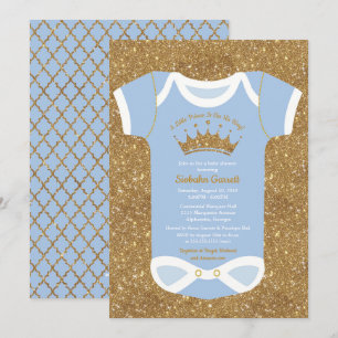 Little Prince Baby Blue & Royal Gold Baby Dusche Einladung