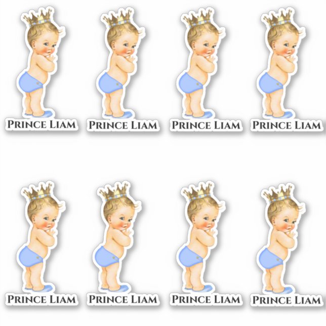Little Prince Baby Boy Light Blue Gold Crown Aufkleber (Vorderseite)